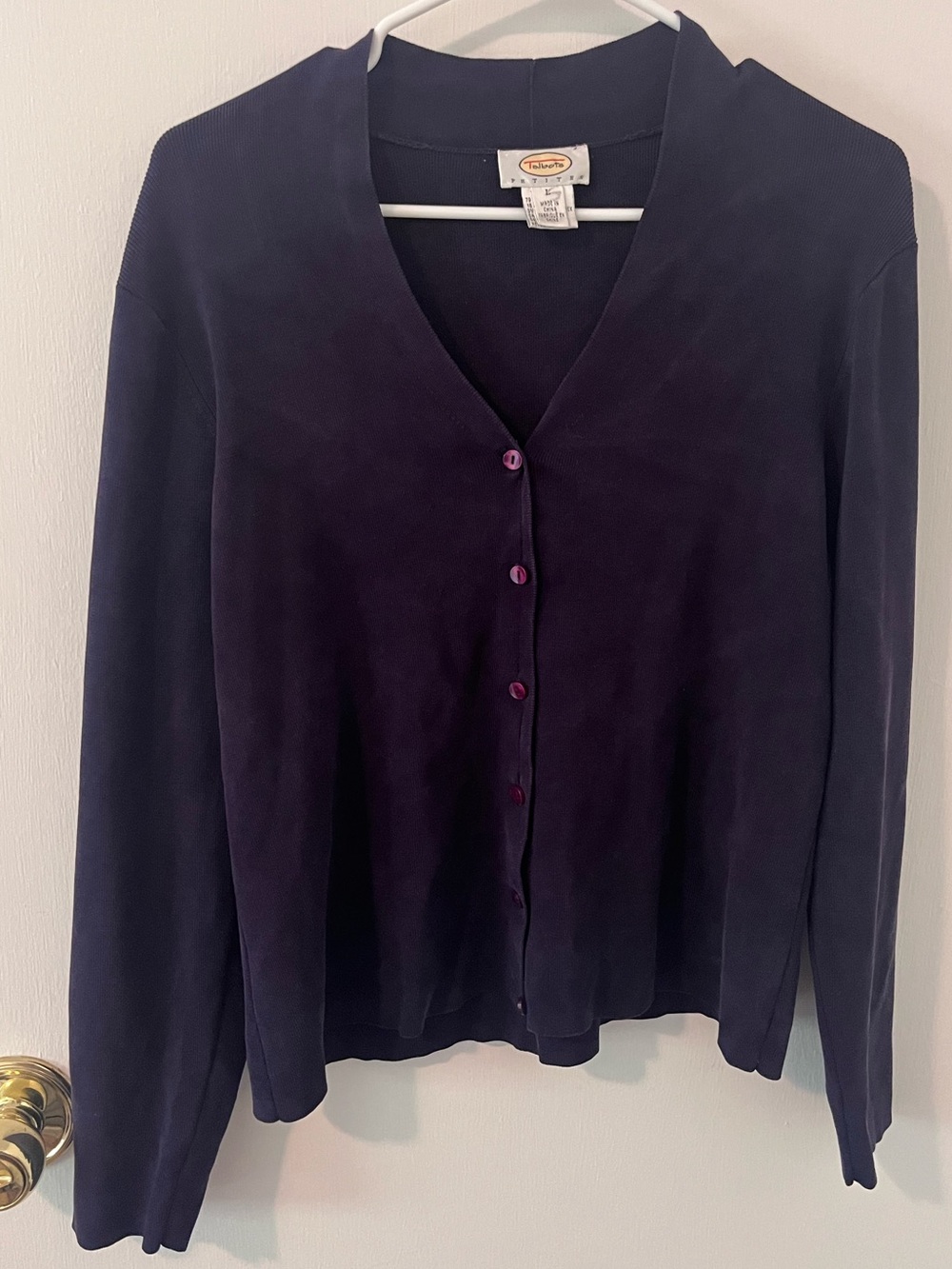 Vintage Talbots Petites Silk Knit Cardigan Large Navy Blue LP